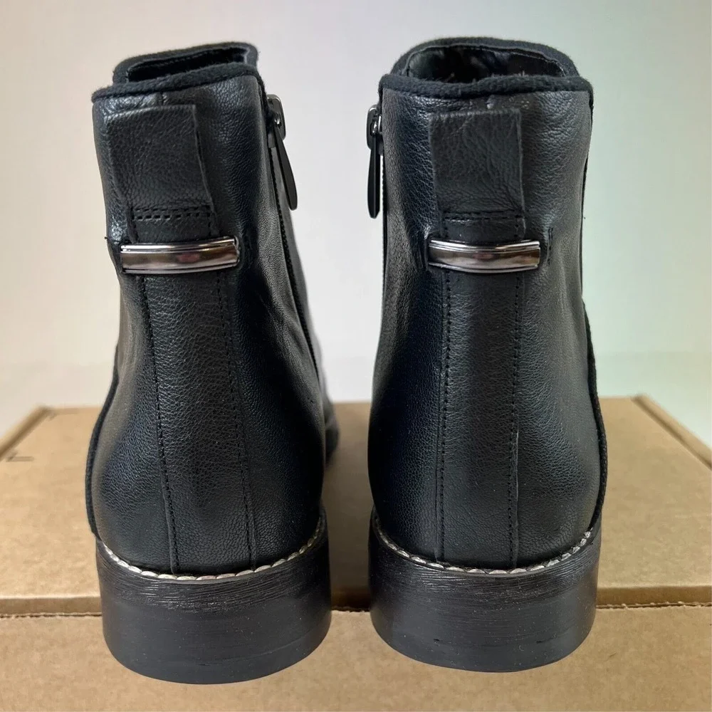 Franco Sarto Mens L-Marcus Ankle Bootie Black Leather Round‎ Toe Zip Shoes Sz 9M